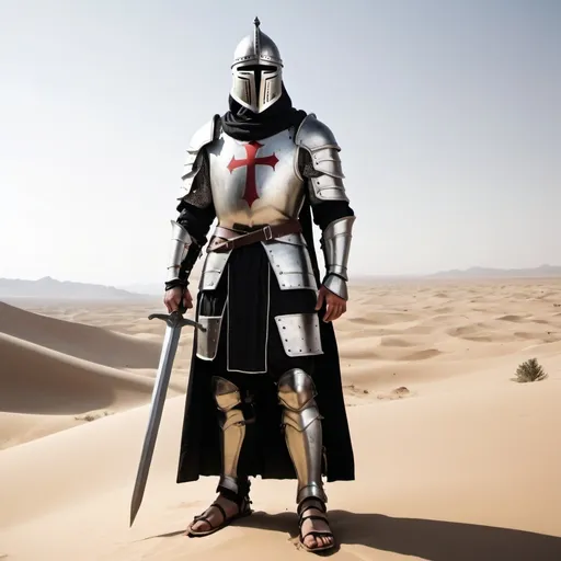 Prompt: Guy in crusader armour In a desert 