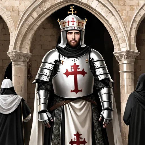 Prompt: Guy in crusader armour that is order of Holy Sepulchre