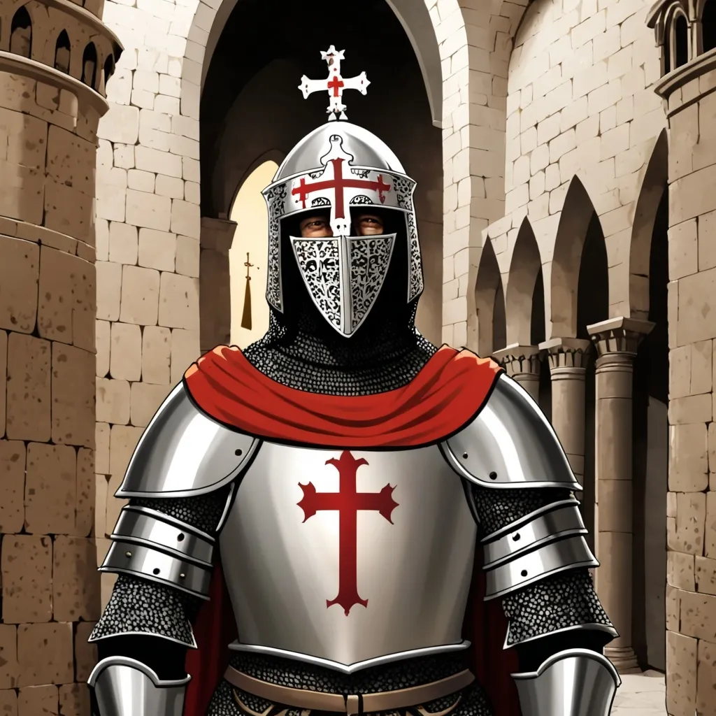 Prompt: Guy in crusader armour that is order of Holy Sepulchre