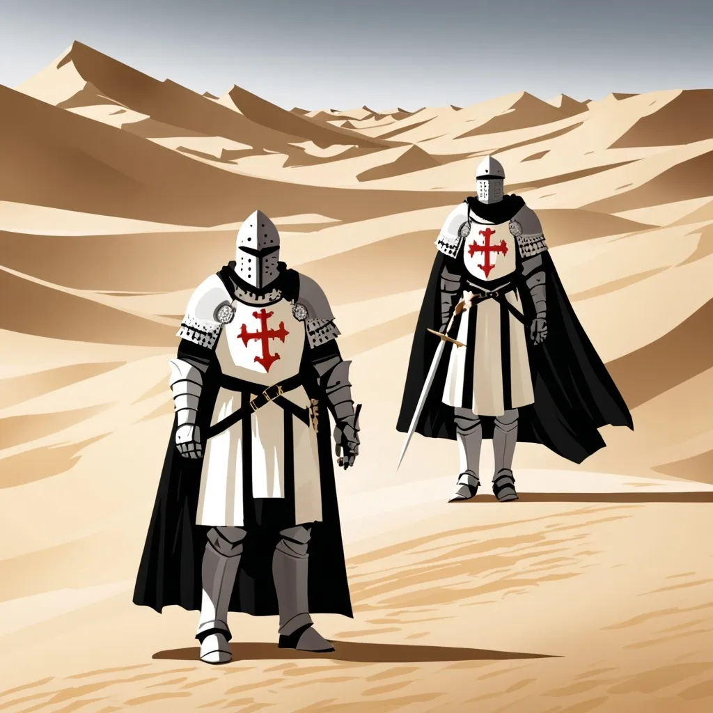 Prompt: Guy in crusader armour that is order of the knight templare in the desert 