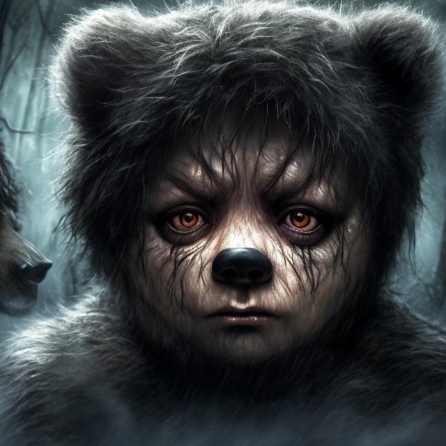 Prompt: 
A detailed digital picture of a frightened little child hiding behind a guard and menacing or a bear, the child jaciasi safe and protected The child's face is calm and innocent, dark and ominous atmosphere, high definition, detailed fur, expressive eyes, fantasy, high quality







Insert