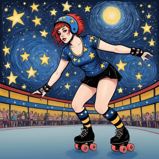 Prompt: starry starry night and roller derby drawn
