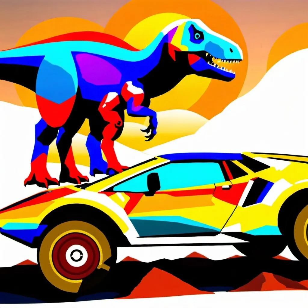 Prompt: A dinosaur playing among us with Lamborghini on venus