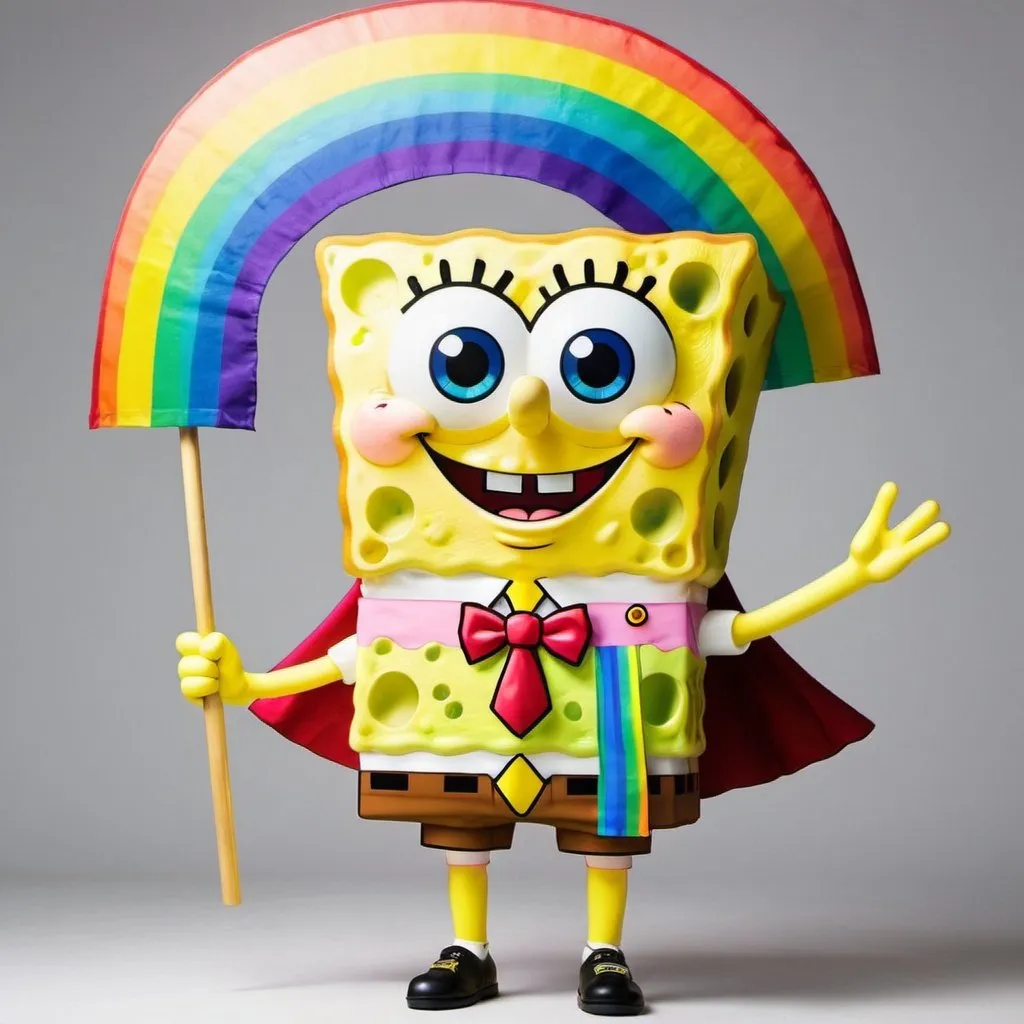 Prompt: Zesty Ah Japanese spongebob with a rainbow cape