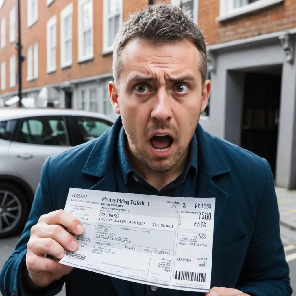 Prompt: Man shocked at extremely expensive parking ticket