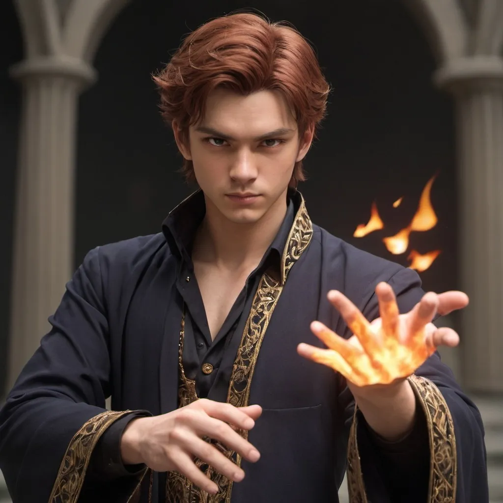 Prompt: With a similar pose, but a little from the side
Guy is a magic caster that doesn't hold anything, flame burst from his palm that facing upwards