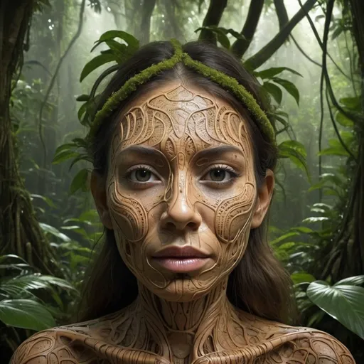 Prompt: Jungle/Ayahuasca theme neuronal structure and anthropomorphised but invisible facial structure 