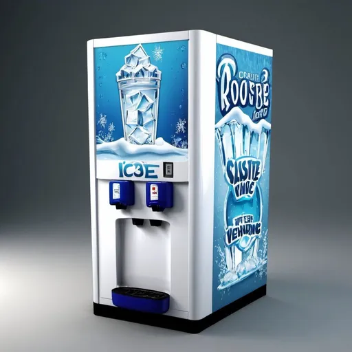 Prompt: Create a 3d ice vending machine with a water dispenser