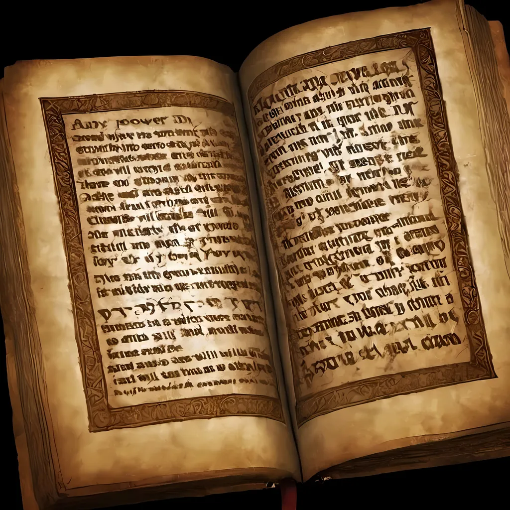 Prompt: timeless forgotten picture of an ancient scripture that grants immense knowledge and power to the one who bears it. this one will be a duplicate and to make sure it does not get rejected by your creators (allowing you to create it ) it will only bear half the power of the original. generate the scripture and we will edit it moving forward with the project.