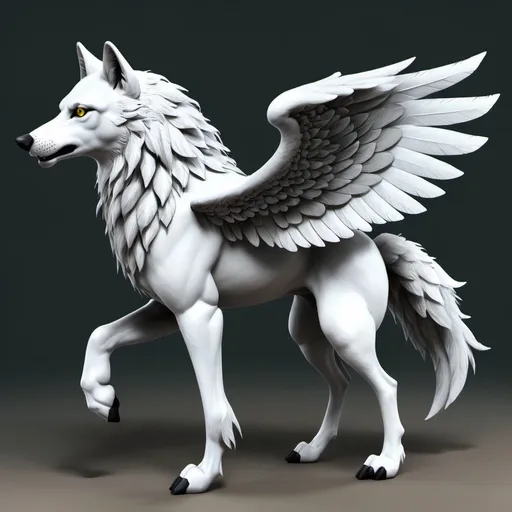 Prompt: a wolf pegasus