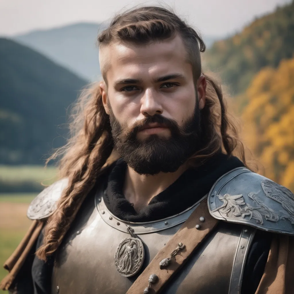 Prompt: germanic cherusci warrior portrait brunette bearded male