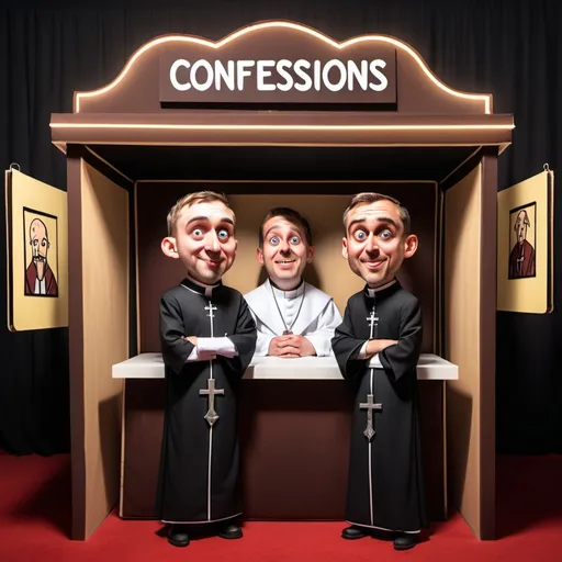 Prompt: confessions booth with priest make it cartoony