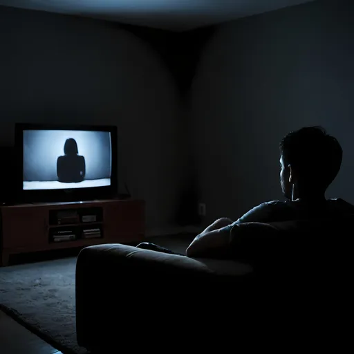 Prompt: watching television in dark alone