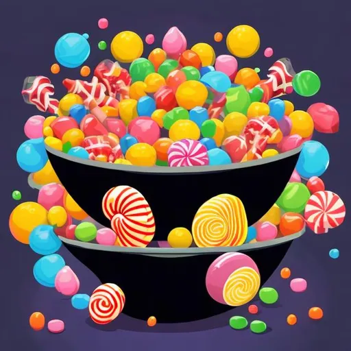 Prompt: Overflowing bowl of candy Vector Illustration. Must be 2d and have a white background