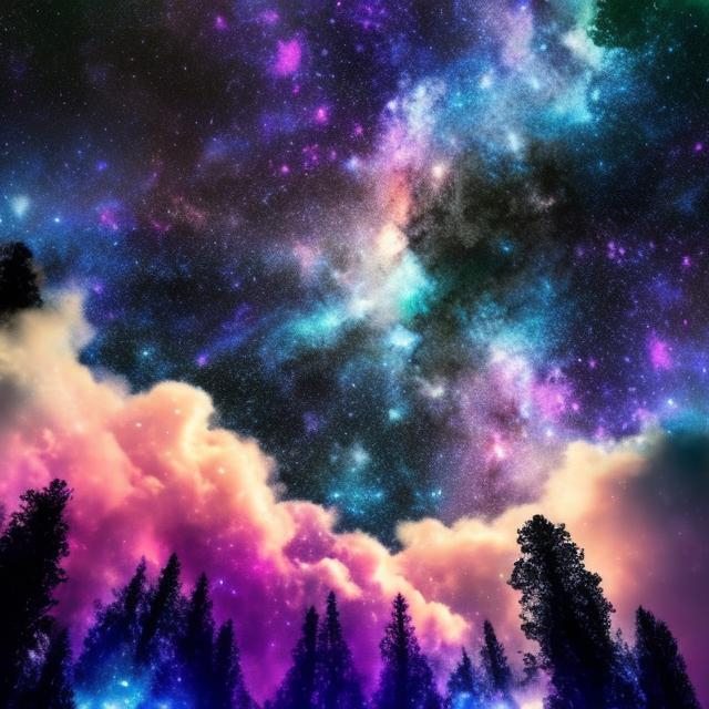 Prompt: forest in clouds with galaxy


