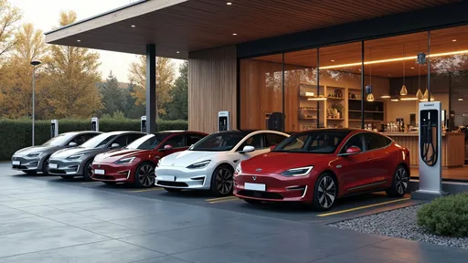 Prompt: Car charging station, six charge terminals for six cars, modern style, with a coffee shop next to it. total of six cars charging, coffee shop inside, nice coffee