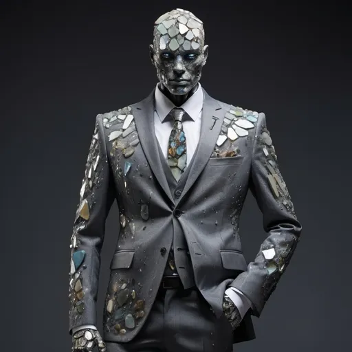 Prompt: Lithoid Humanoid rock, stone, mineral and Crystals business suit