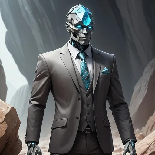 Prompt: Lithoid Humanoid rock, stone, mineral and Crystals business suit, concept art