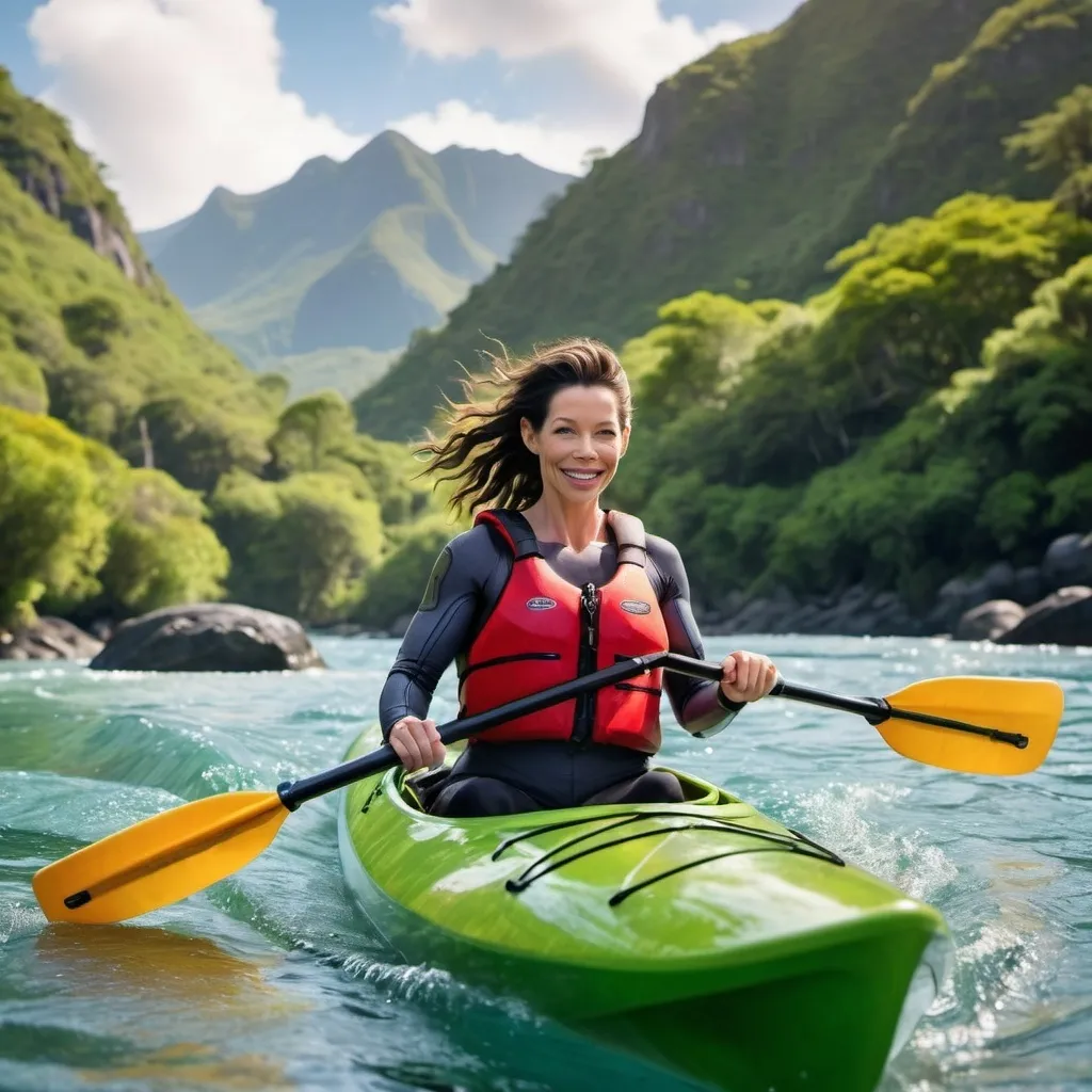 Prompt: evangeline lili qui fait du kayak