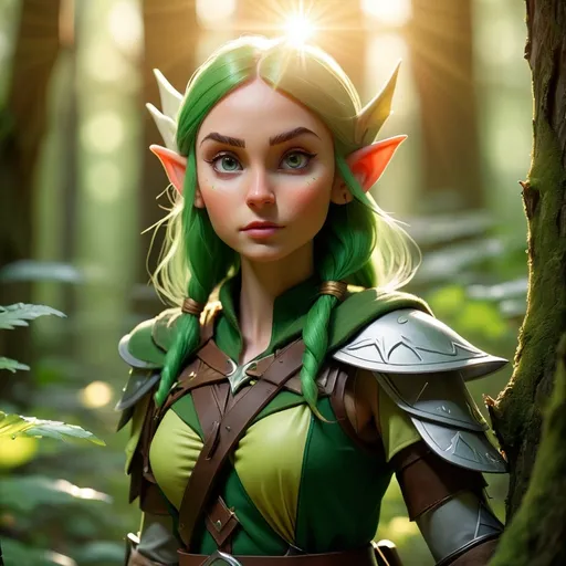Prompt: Elf ranger in a mystical forest around sunlight
