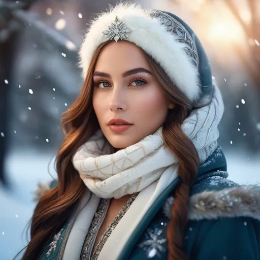 Prompt: create photograph of beautiful winter female princes, detailed face, extremely detailed environment, extremely detailed background, extremely detailed skin, extremely detailed clothing, natural colors , professionally color graded, photorealism, 8k, realistic, moody lighting, galactic environment, volumetric lighting