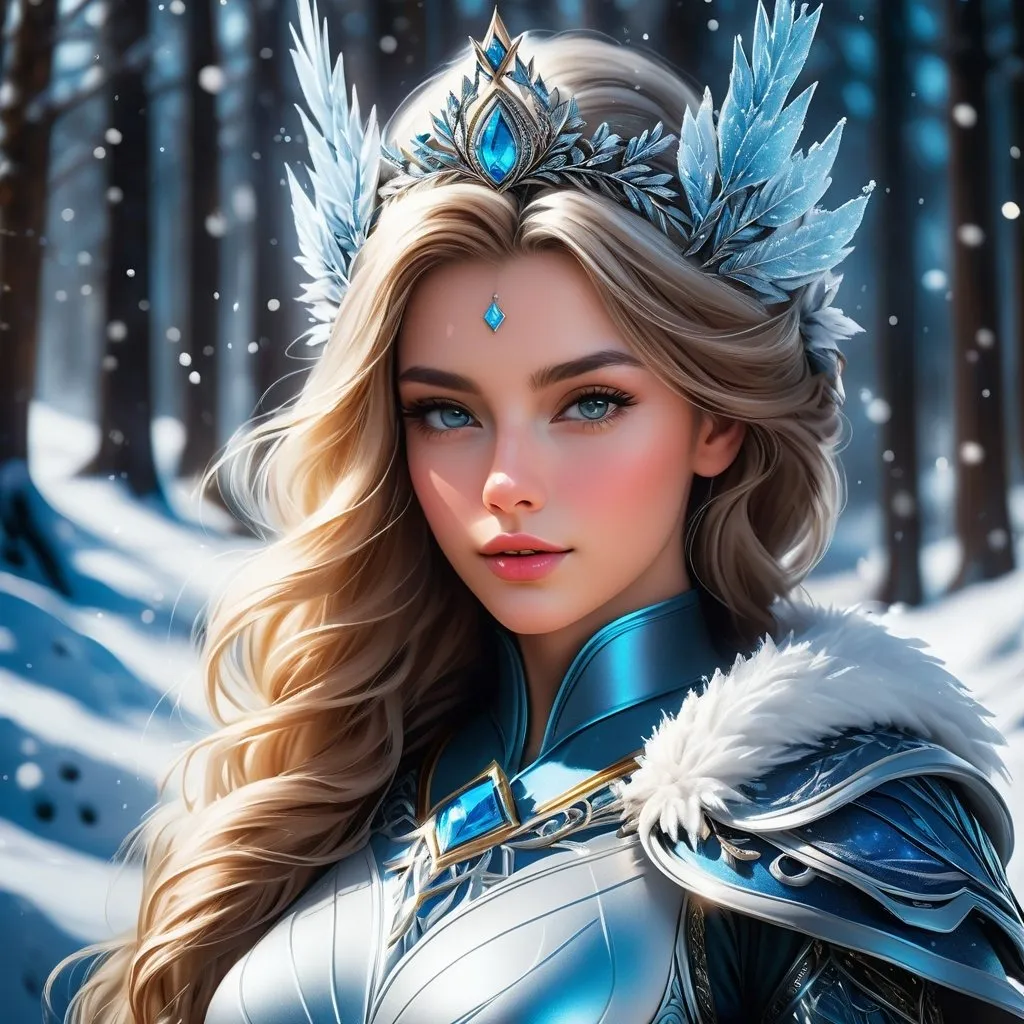 Prompt: create photograph of beautiful winter female princes, detailed face, extremely detailed environment, extremely detailed background, extremely detailed skin, extremely detailed clothing, natural colors , professionally color graded, photorealism, 8k, realistic, moody lighting, galactic environment, volumetric lighting