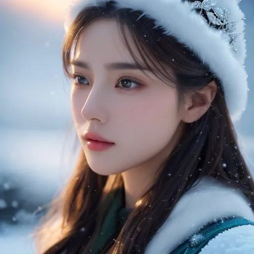 Prompt: create photograph of beautiful winter female princes, detailed face, extremely detailed environment, extremely detailed background, extremely detailed skin, extremely detailed clothing, natural colors , professionally color graded, photorealism, 8k, realistic, moody lighting, galactic environment, volumetric lighting