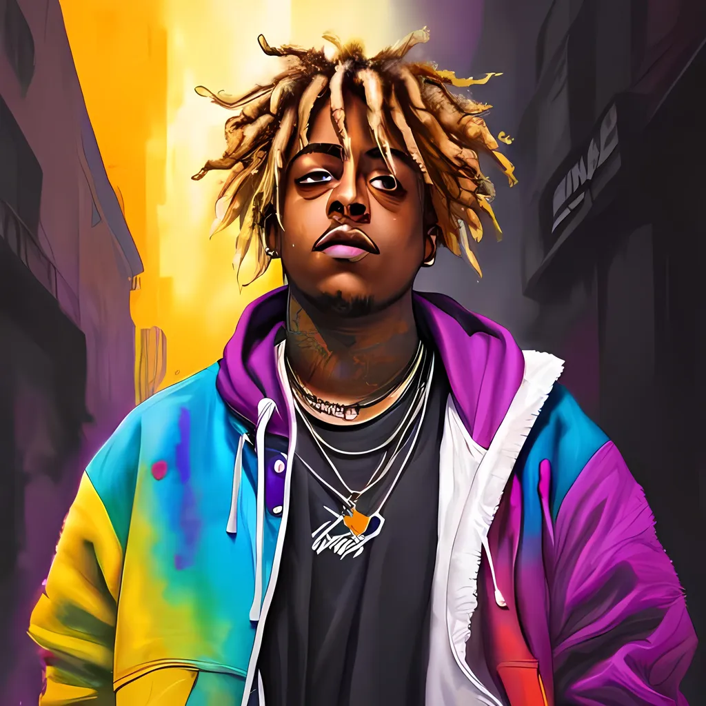 Prompt: JUICE Wrld album cover dreadlocks artistic octane rendering 8K HD