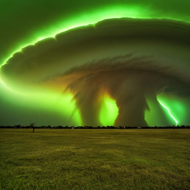 Prompt: texas eldritch tornado green sky

