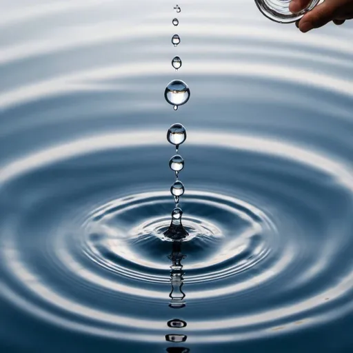 Prompt: Image of a ripple effect on water, symbolizing the impact of small acts of heroism.
in water drop show some social sector heros who workes for helpless people 


