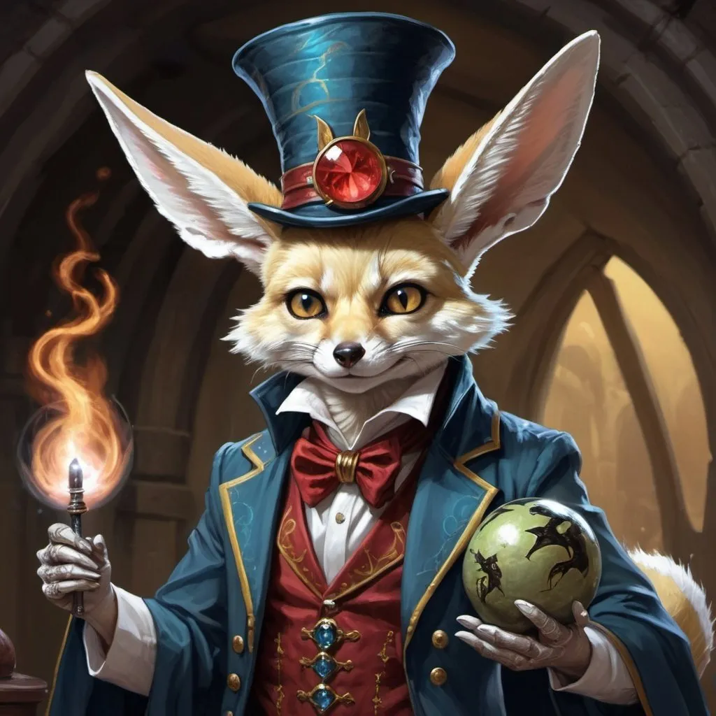Prompt: humanoid fennec-lizard-beetle dressed as a magician from Dungeons and Deagons, Chris Rahn, fantasy art, epic fantasy character art, a character portrait
