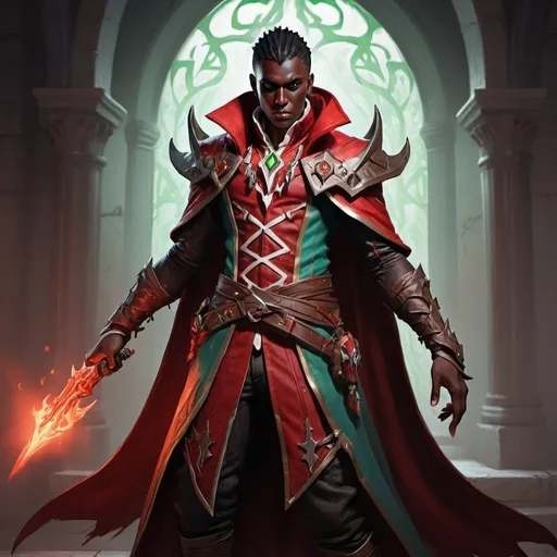 Prompt: a young dark man mage in a high quality assassin's clothes in the pose of Valeera Sanguinar, Dr. Atl, fantasy art, epic fantasy character art, concept art