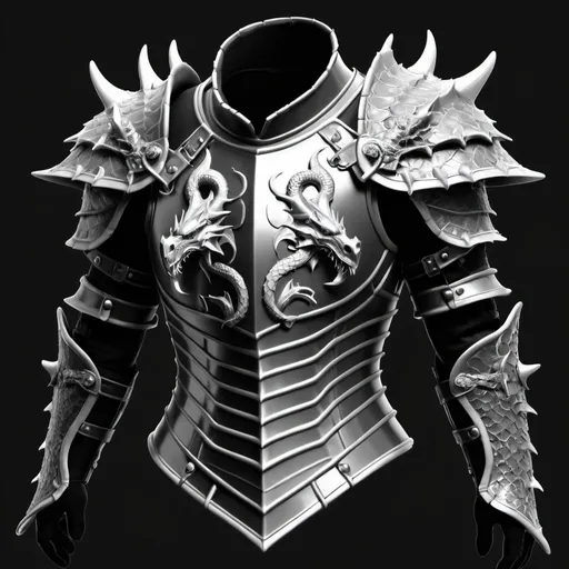 Prompt: piece of armor: a black and white image of a dragon armor, on a transparent background, Aquirax Uno, sots art, 3 d model, concept art
