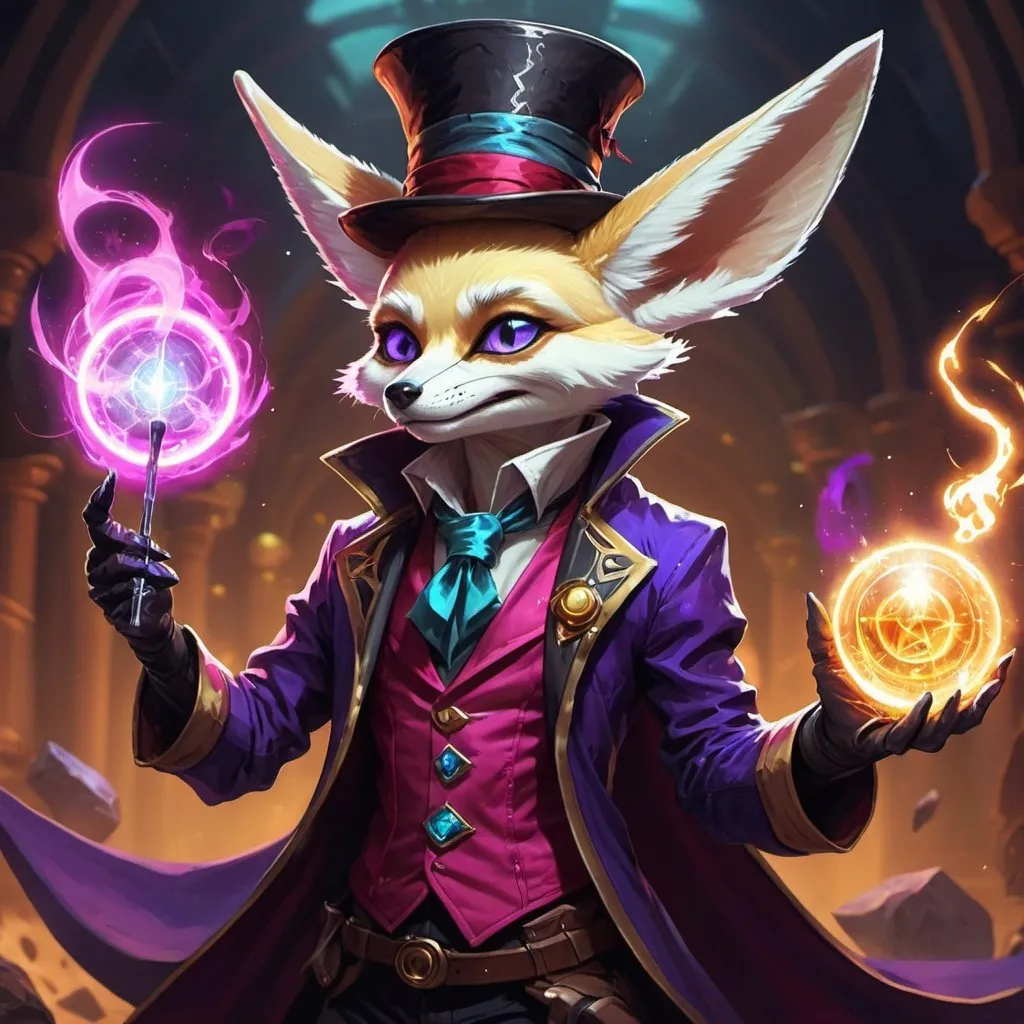 Prompt: humanoid fennec lizard dressed as a magician from Dungeons and Deagons, Dr. Atl, vanitas, league of legends splash art, cyberpunk art