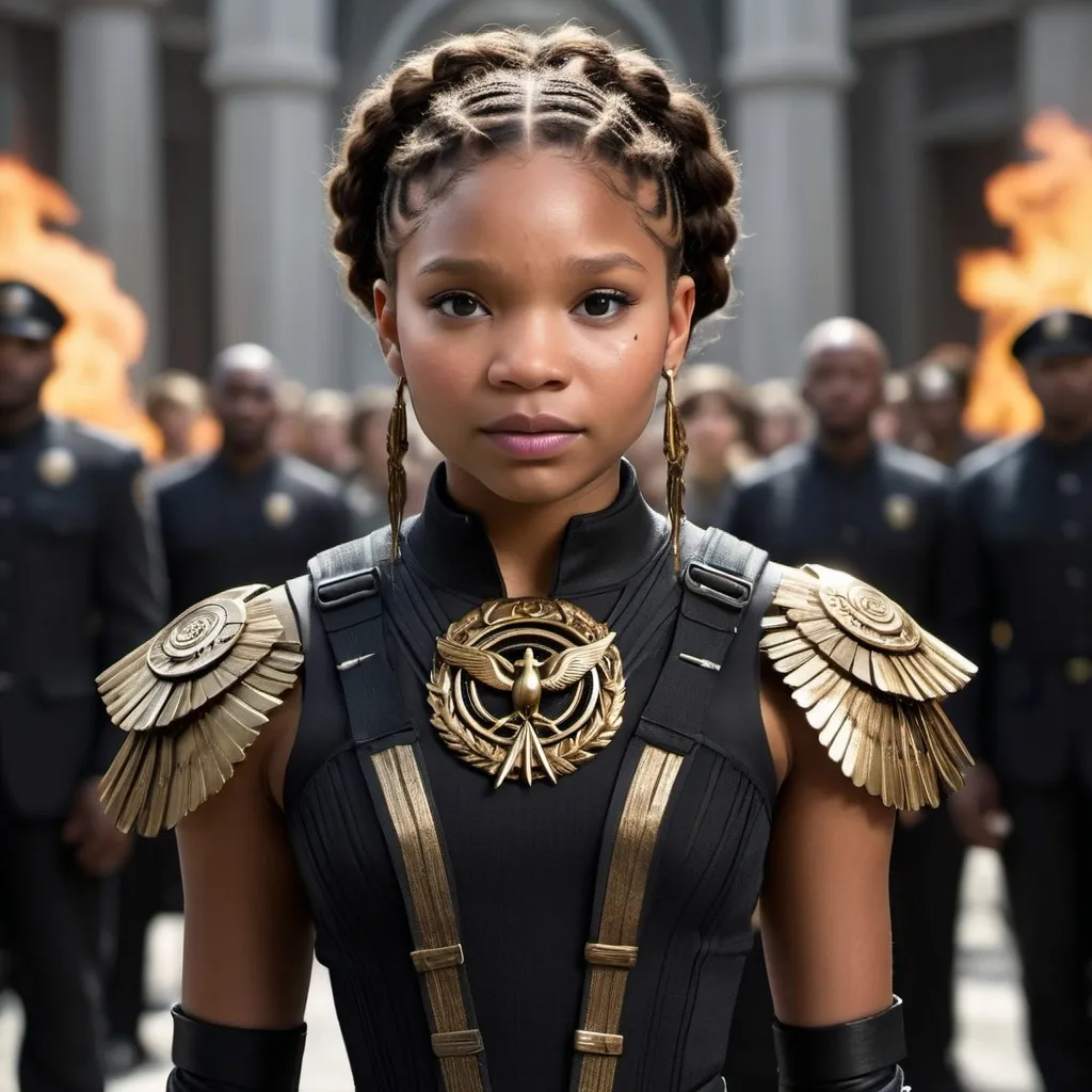 Prompt: halle bailey in the hunger games as an escort