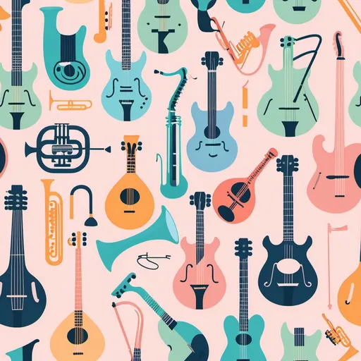 Prompt: Wallpaper of pastel-coloured musical instruments in an illustrator style