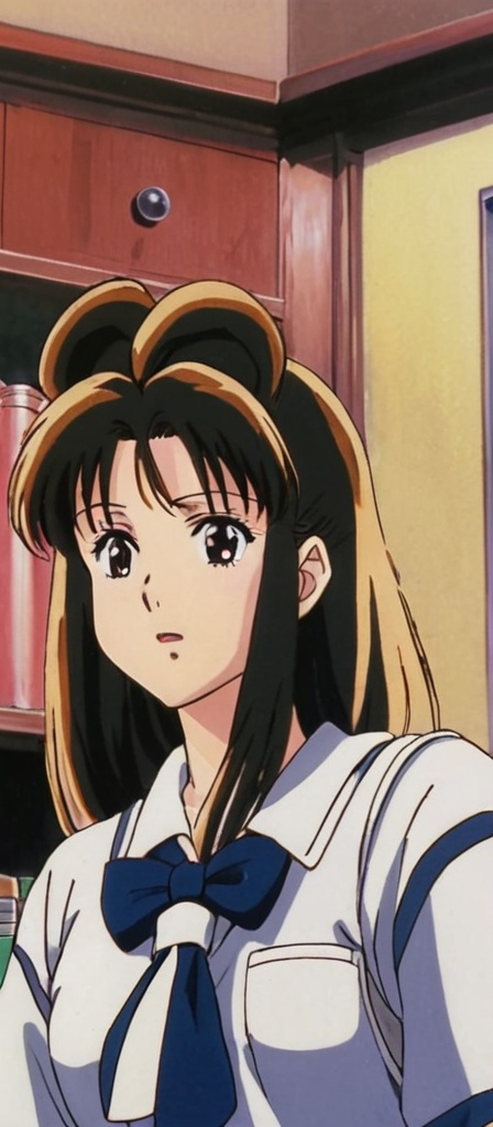 Prompt: 1990s anime screencap, a school girl, anime scene