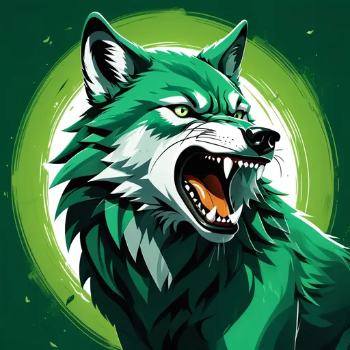 Prompt: (2D illustration, don’t add realism) A fierce wolf howling in a powerful pose, green elements surrounding it that, featuring sharp claw marks