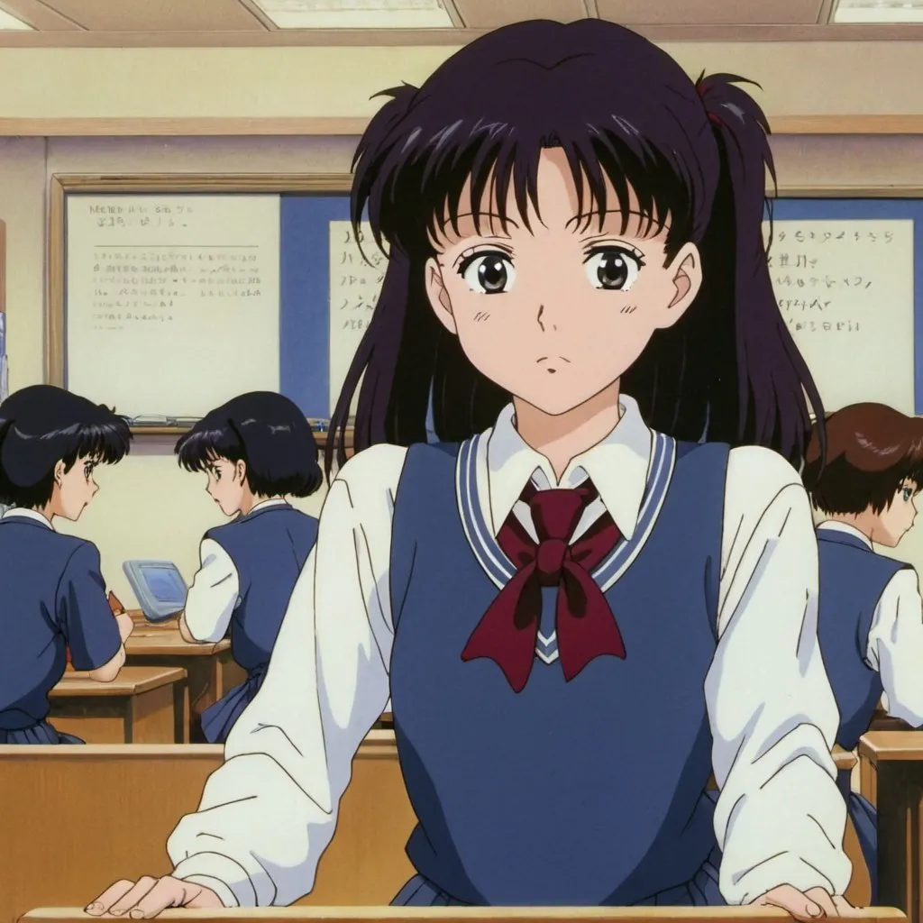 Prompt: 1990s anime screencap, a school girl, anime scene