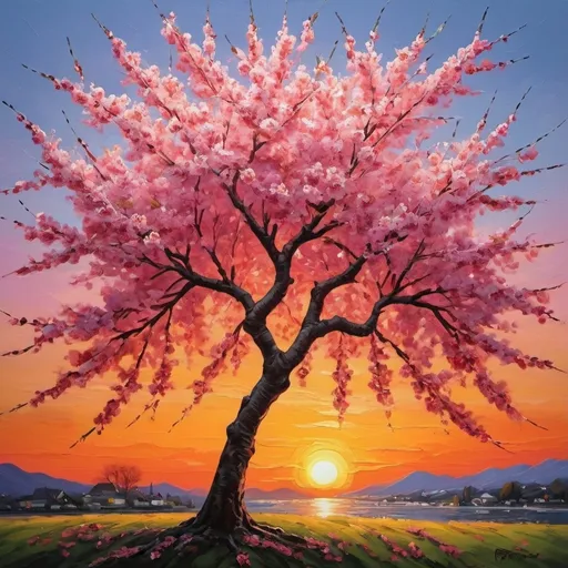 Prompt: Cherry tree on sunset art