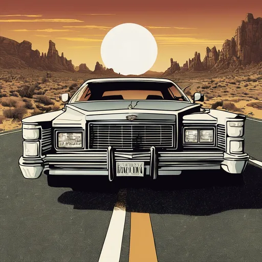 Prompt: Record cover art for a classic rock band named road king