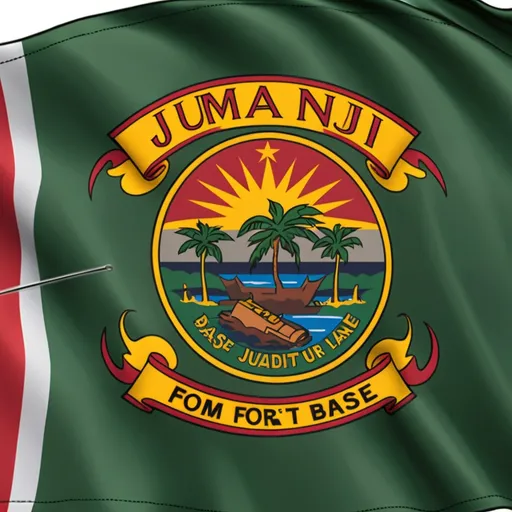 Prompt: a flag that is for a military base that is from Jumanji island.