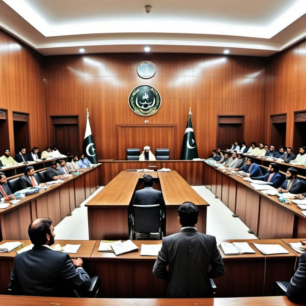 Prompt: imagine a courtroom in pakistan, all people are gentlemen

