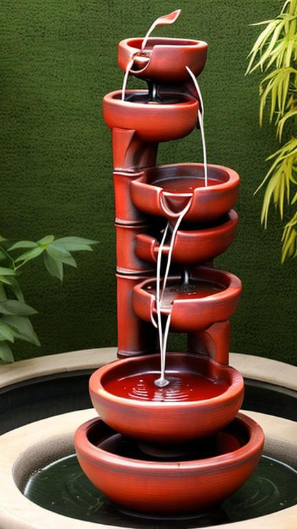 Prompt: Red bamboo fountain