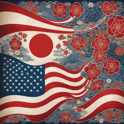 Prompt: American flag with japanese inspired art
