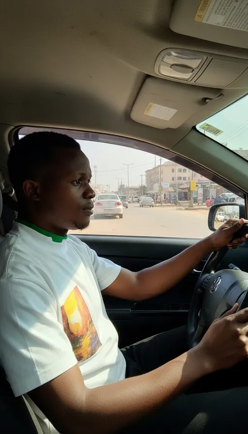 Prompt: A man driving on the street, face and skin color should remain the same