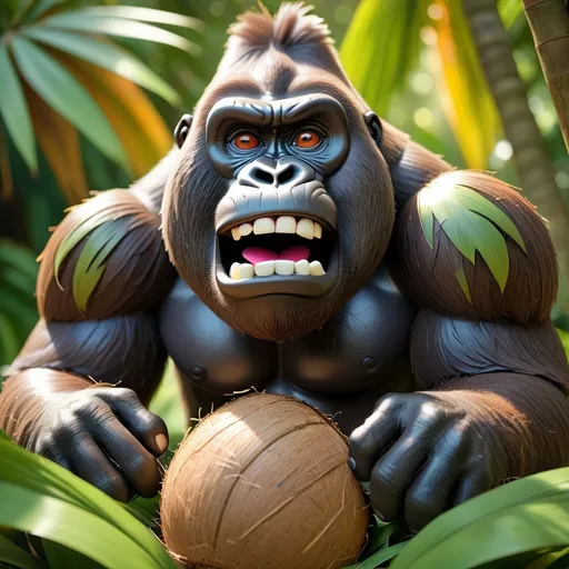 Prompt: A gorilla with big head and inside coconut with Nike shoes 3d 4k 