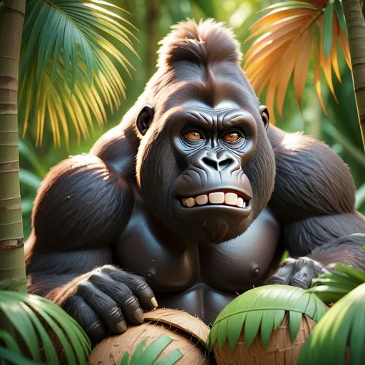 Prompt: A gorilla with big head and inside coconut with Nike shoes 3d 4k 