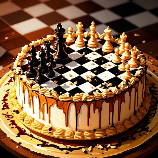 Prompt: Draw a beautiful chess cake.
