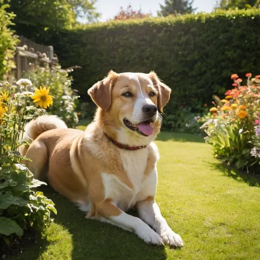 Prompt: a dog in a sunny garden
